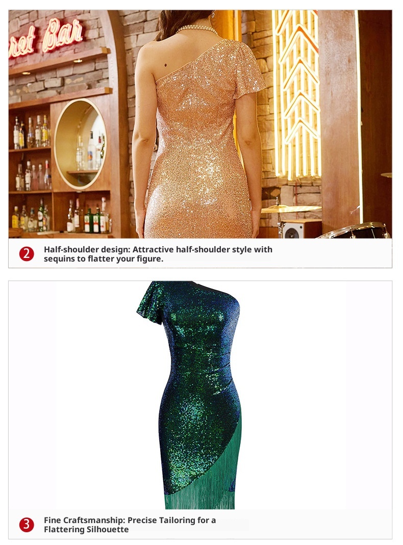 ChicShe ChicShe European And American Foreign Trade High-End Women's Fashion Stand Collar Sequin Bodycon Party Evening Dress_voghion.com