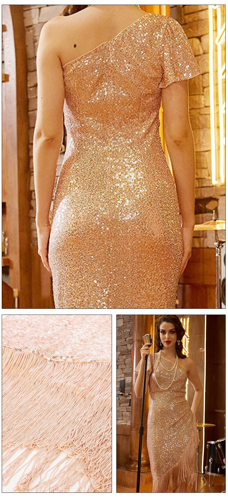 ChicShe ChicShe European And American Foreign Trade High-End Women's Fashion Stand Collar Sequin Bodycon Party Evening Dress_voghion.com