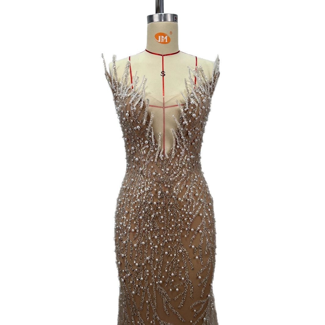 ChicShe ChicShe European And American New Strapless Deep V Neck Heavy Beading Sequin Waist-Cinching Bodycon Gold High-End Annual_voghion.com