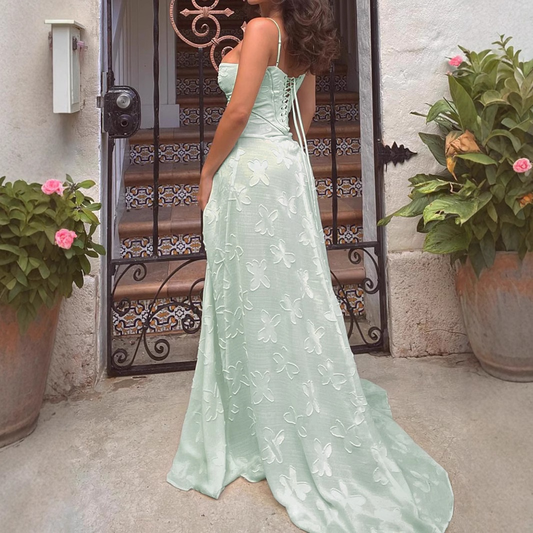 ChicShe ChicShe Europees en Amerikaans Nieuwe Hot Girl Outfit Sexy Kant Doorschijnende Bandjes Lange Slanke Pure Desire Jurk High-end Avondjurk_voghion.com