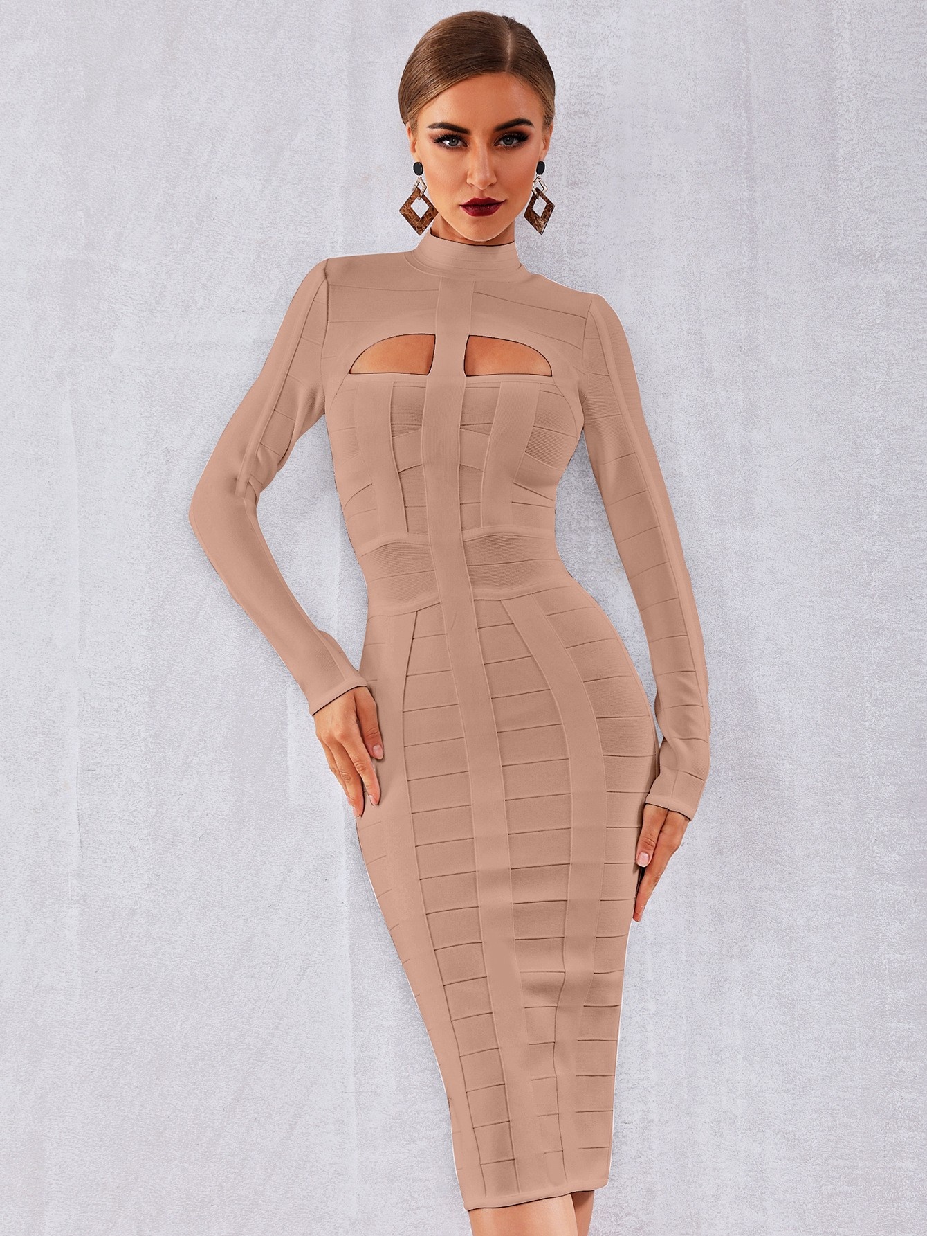 ChicShe ChicShe Abito aderente a maniche lunghe da donna europeo e americano autunno inverno, abito da sera con fascia nera di alta qualità per_voghion.com