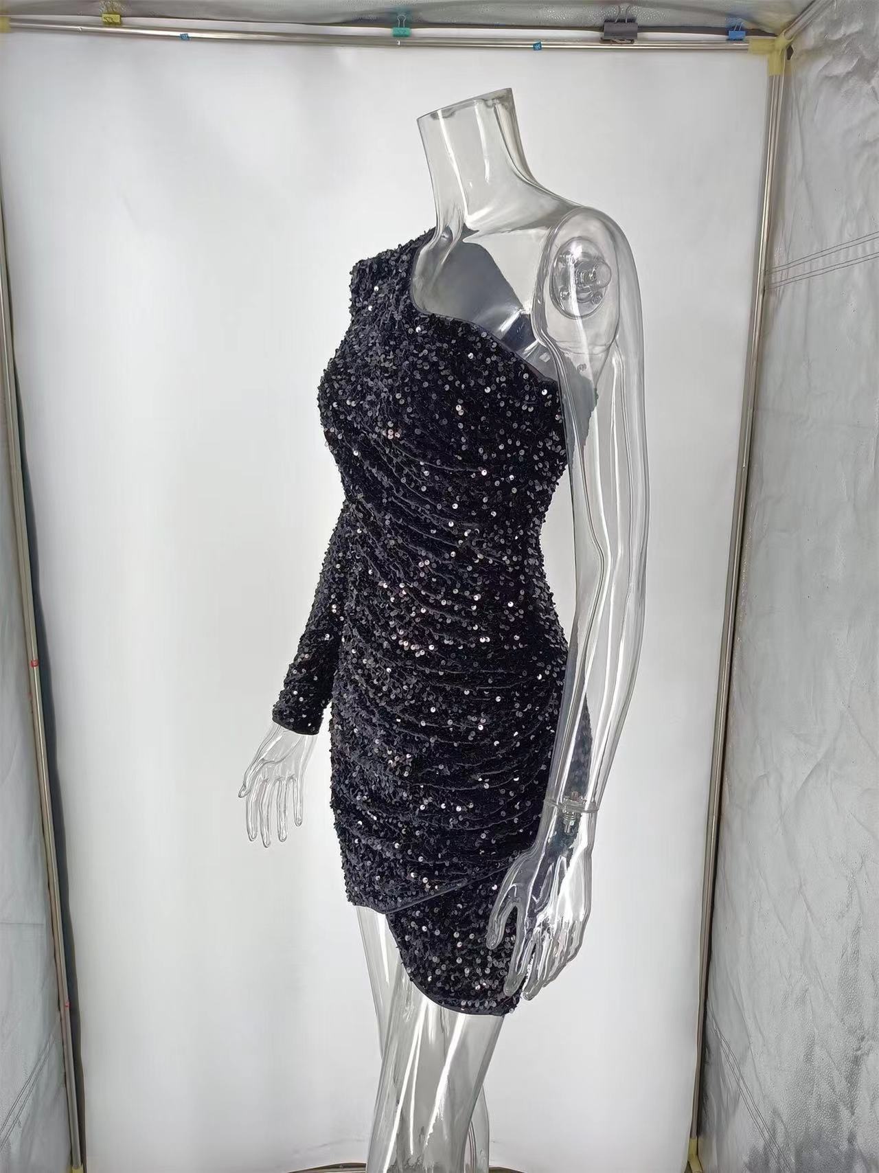 ChicShe ChicShe 2022 Abito da sera sexy monospalla in paillettes di alta qualità, tinta unita, attillato, da ragazza sexy_voghion.com