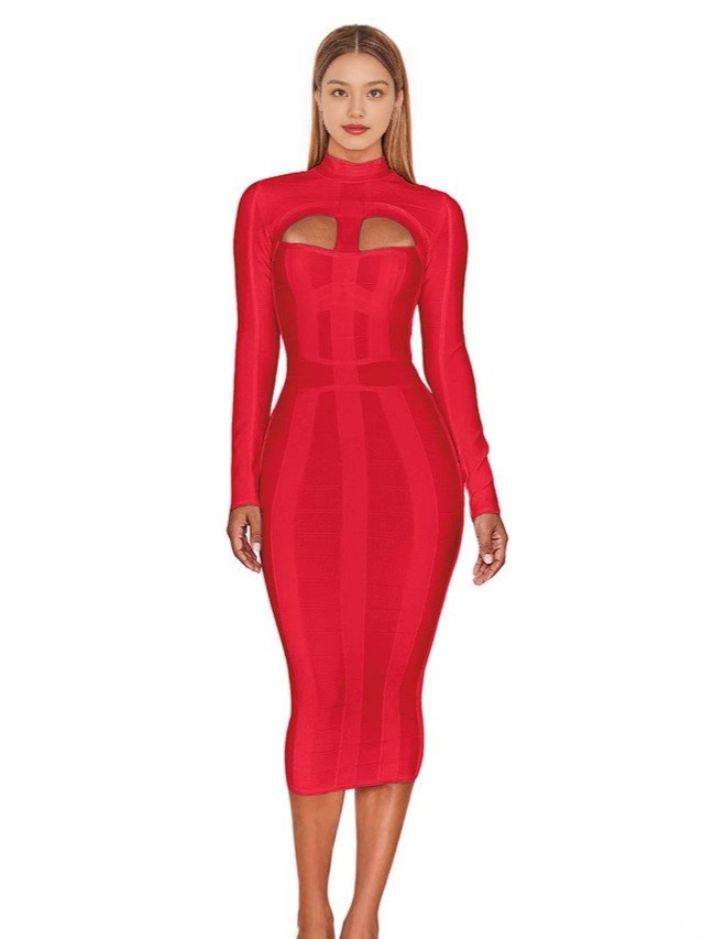 ChicShe ChicShe Abito aderente a maniche lunghe da donna europeo e americano autunno inverno, abito da sera con fascia nera di alta qualità per_voghion.com