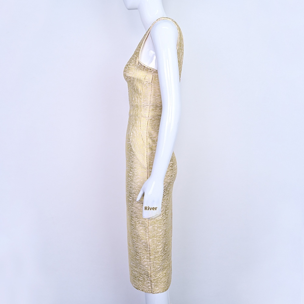 ChicShe ChicShe Commerce extérieur européen et américain Robe bandage moulante fendue dans le dos en maille transparente luxueuse et sexy avec estampage doré_voghion.com