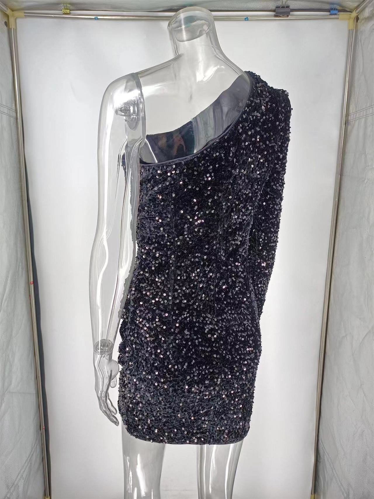 ChicShe ChicShe 2022 Abito da sera sexy monospalla in paillettes di alta qualità, tinta unita, attillato, da ragazza sexy_voghion.com