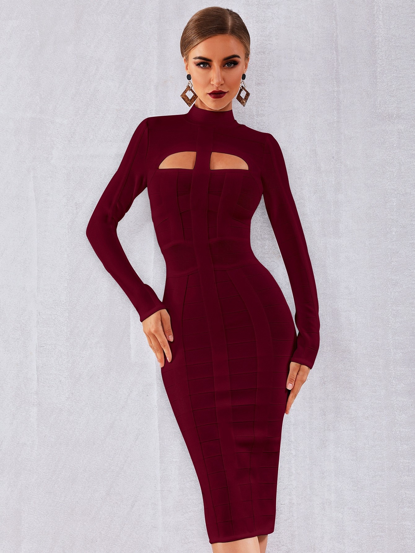 ChicShe ChicShe Abito aderente a maniche lunghe da donna europeo e americano autunno inverno, abito da sera con fascia nera di alta qualità per_voghion.com