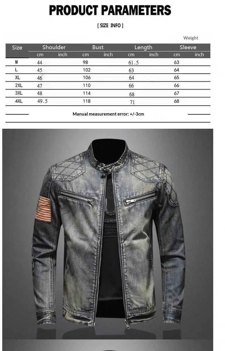 Veste de moto vintage automne-hiver style rétro tendance, marque européenne/américaine, col montant, fermeture éclair._voghion.com