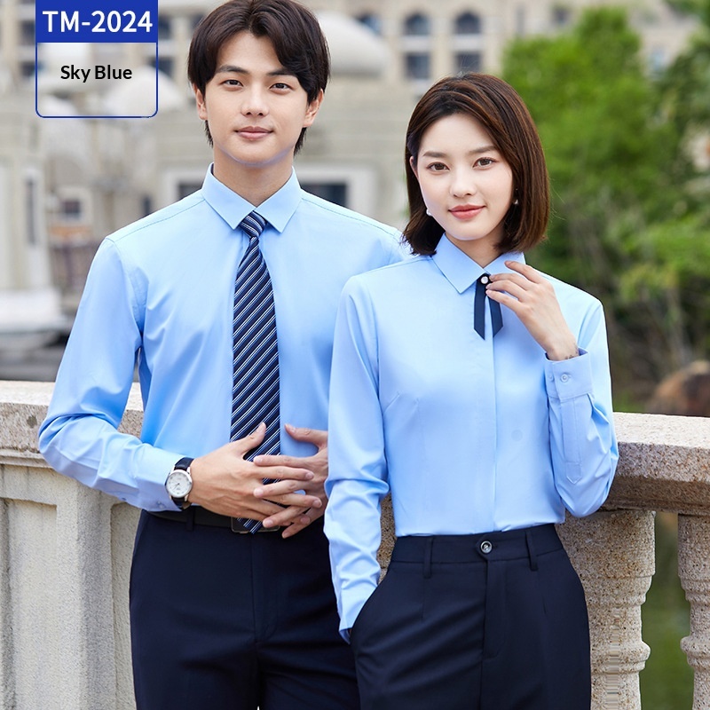 Summer Men's And Women's Non-Iron White Embroidered Anti-Wrinkle Professional Formal Short Sleeve Shirt_voghion.com