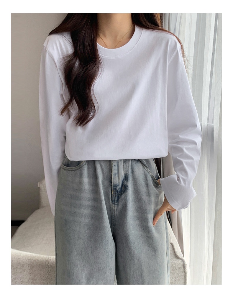 ChicShe 230g Simple Inner Layer Base Shirt Women, Autumn Long Sleeve Pure Cotton Regular Shoulder T-Shirt For Men, Round Neck_voghion.com