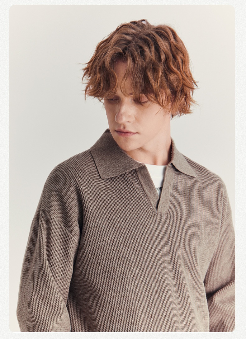 boy Boy Boy Boy APO Men's Clothing|Men's Sweater Trendy Brand Autumn High-end Loose Pullover Turn-down Collar Polo Knitwear Long Sleeve_voghion.com