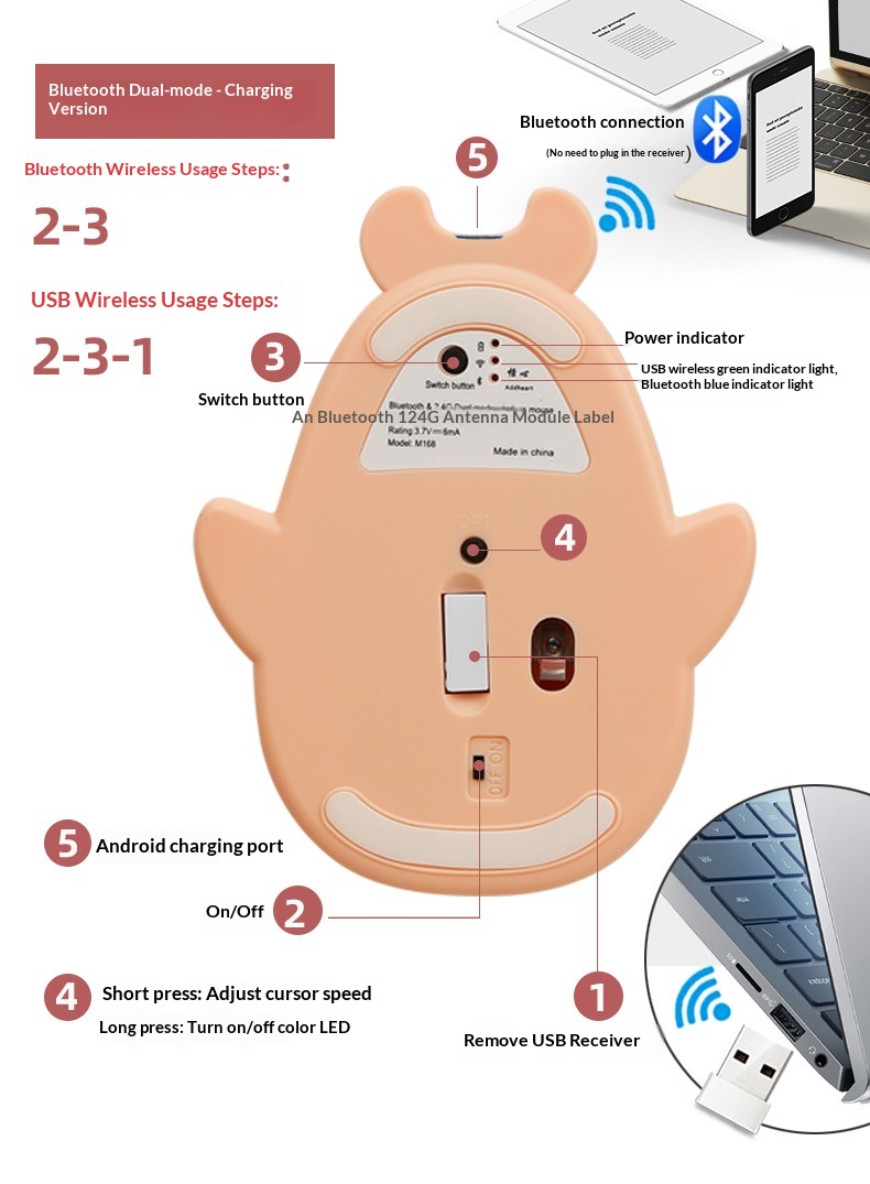 Digitex Digitex Creative Gift Dolphin Wireless Mouse Silent Cute USB Rechargeable Battery Computer Accessories_voghion.com