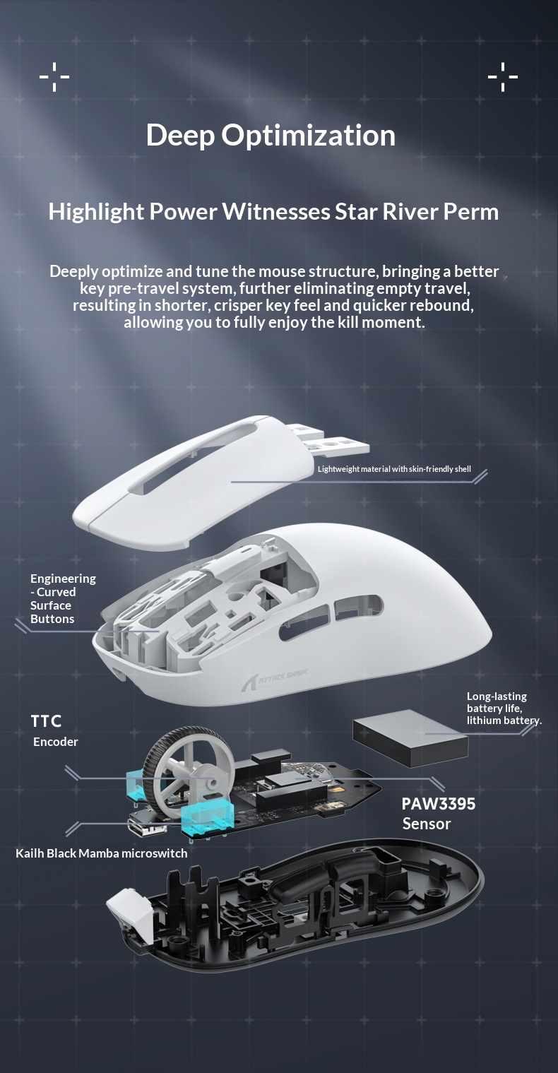 Digitex Digitex Attack Shark X3PRO Lightweight PAW3395 E-Sports Gaming Three-Mode 4K Wireless 8K Computer Mouse_voghion.com