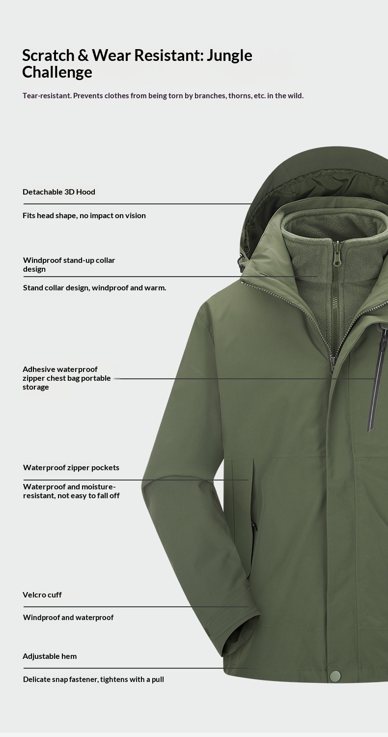 boy Boy 32614 Outdoor Men And Women Detachable Autumn Winter Couple Travel Hiking Jacket 3-in-1 Waterproof_voghion.com