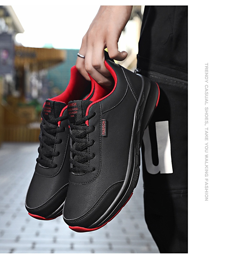 Baskets en cuir Zees Foreign Trade pour homme, modèle automne, imperméables, antidérapantes, noires, polyvalentes, à semelle souple et décontractée._voghion.com