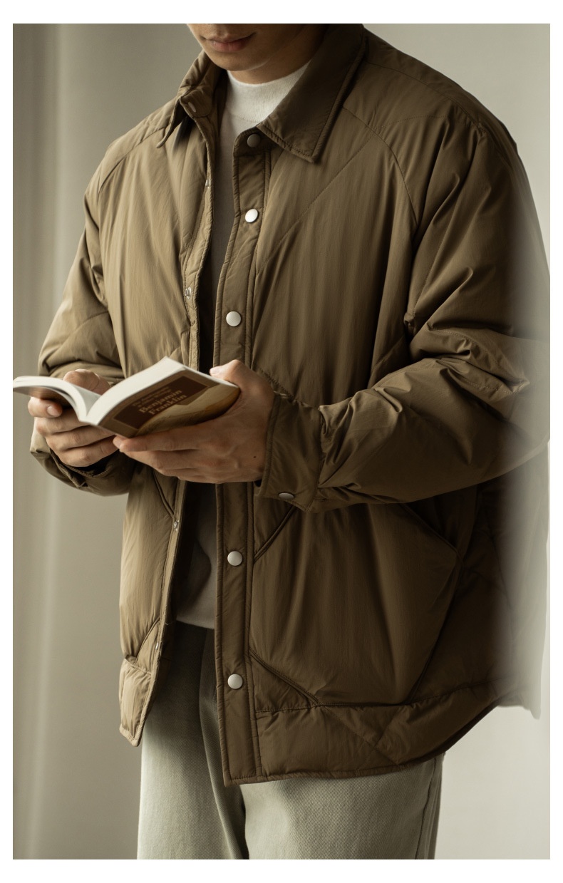 Leichte Daunenjacke für Jungen mit Hemdkragen (90 cm), Herrenmodell Winter 2025, neue Arbeitskleidung mit Diamantmuster, warm und leicht weit geschnitten_voghion.com