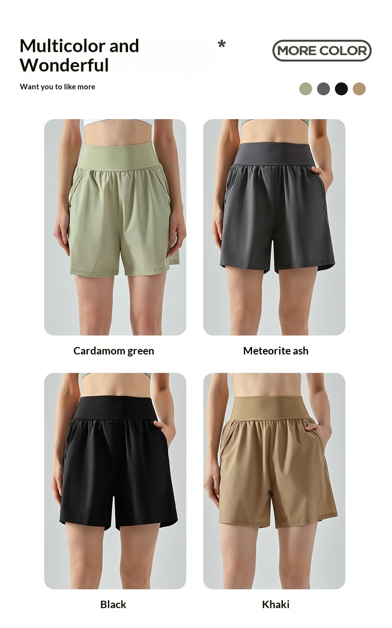 High Waist Tummy Control Spo For Women, Summer Double Pocket Running Fitness Sho, Loose Casual Breathable Yoga_voghion.com