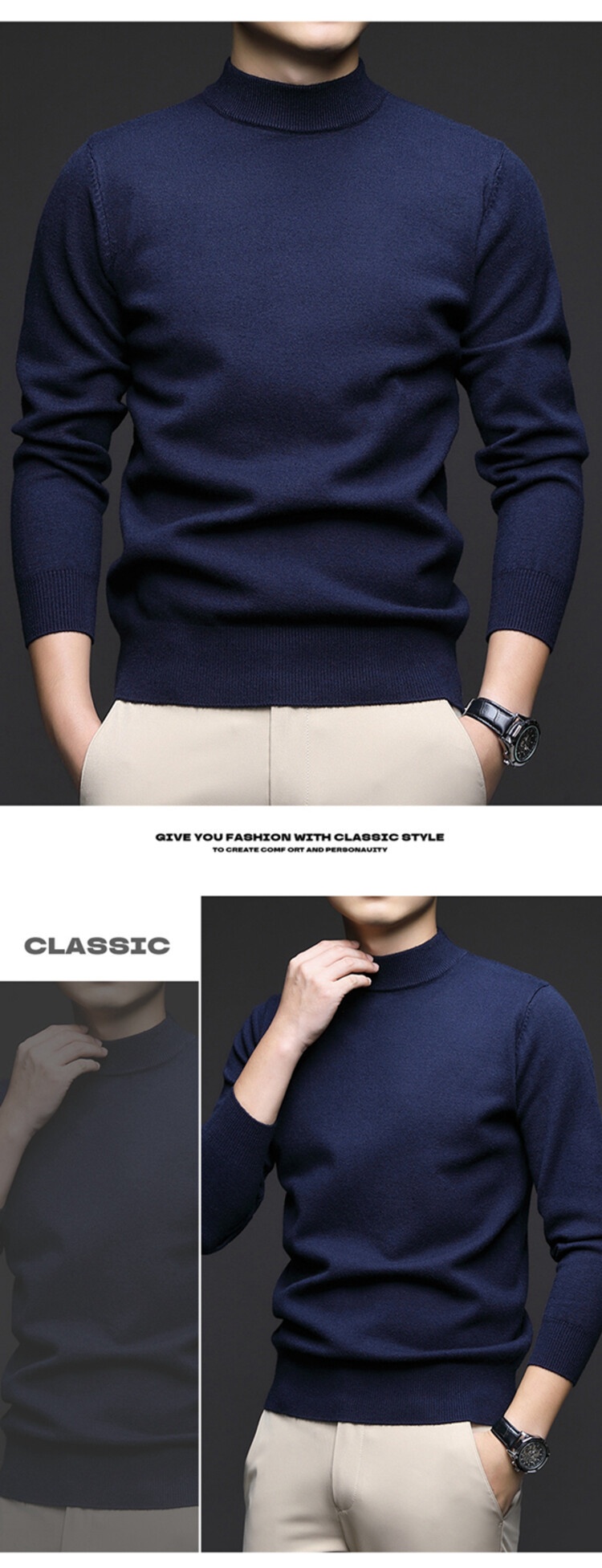 boy Boy Boy Boy 2025 Autumn Winter New Wool Sweater For Men, Half Turtleneck, Thickened, Wm, Machine Washable, Base Layer Men's_voghion.com