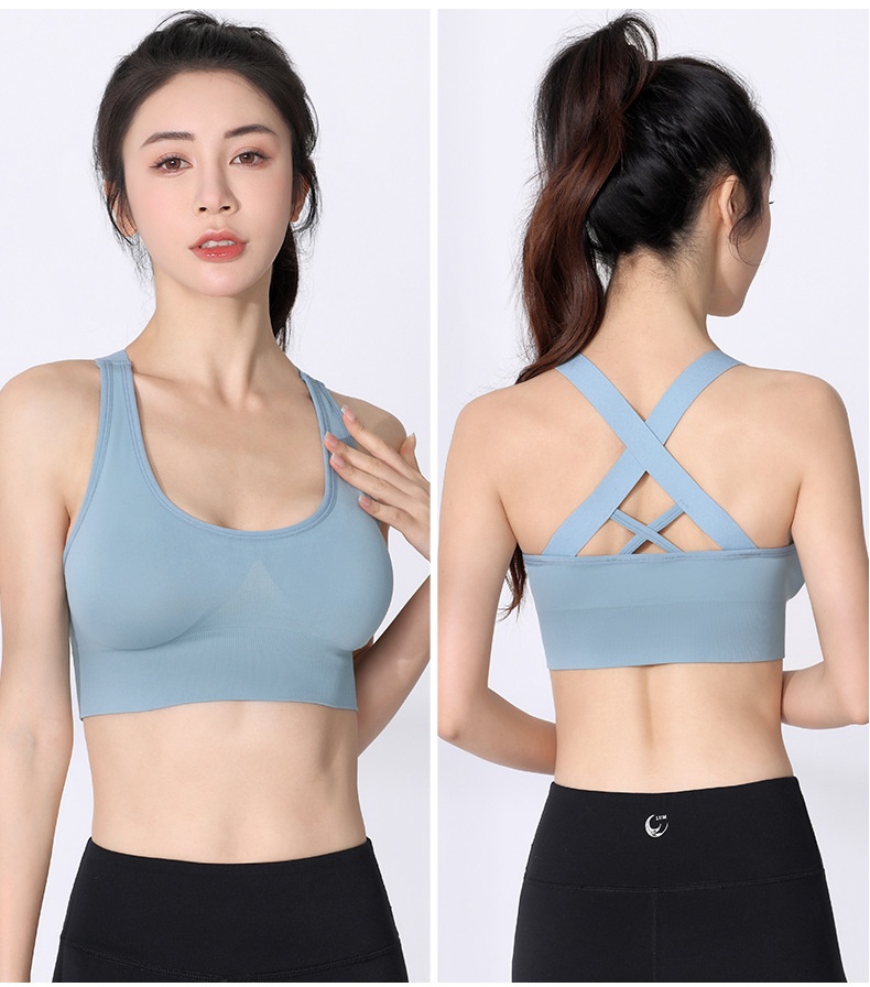 Soutien-gorge ChicShe européen et américain grande taille à dos croisé, sans armatures, antichoc, séchage rapide, idéal pour le yoga, la course à pied et le fitness. Sous-vêtements de sport pour le yoga, la course à pied et le fitness._voghion.com