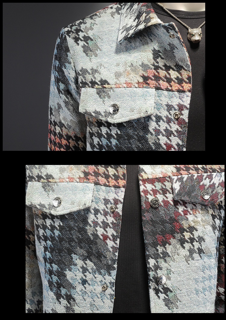 Chaqueta de solapa con estampado de pata de gallo para hombre, estilo Europa, otoño 2025, 7611_voghion.com