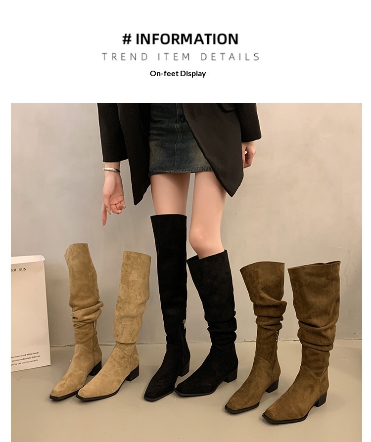 ShoeGlobe ShoeGlobe ShoeGlobe Chunky Heel Pointed Toe Suede Slim Long Women's Shoes 2025 New Autumn Winter Korean Style Over-the-Knee Riding Boots_voghion.com