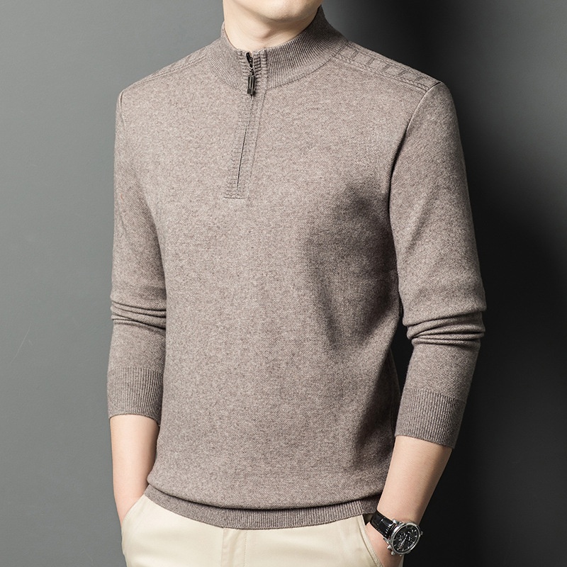 boy Boy Boy Boy 2025 Autumn Winter New Men's Wool Fashion Casual Zipper Half Turtleneck Solid Color Thickened Pullover Sweater For Men_voghion.com