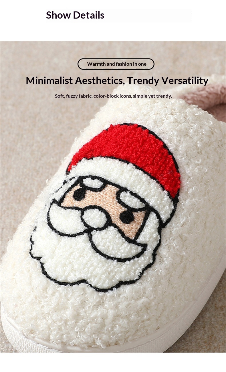 Zees Neue Rentier-Lebkuchenmann-Weihnachts-Winter-Hausschuhe für drinnen, warm, mit Smiley-Gesicht, aus Baumwolle für Damen_voghion.com