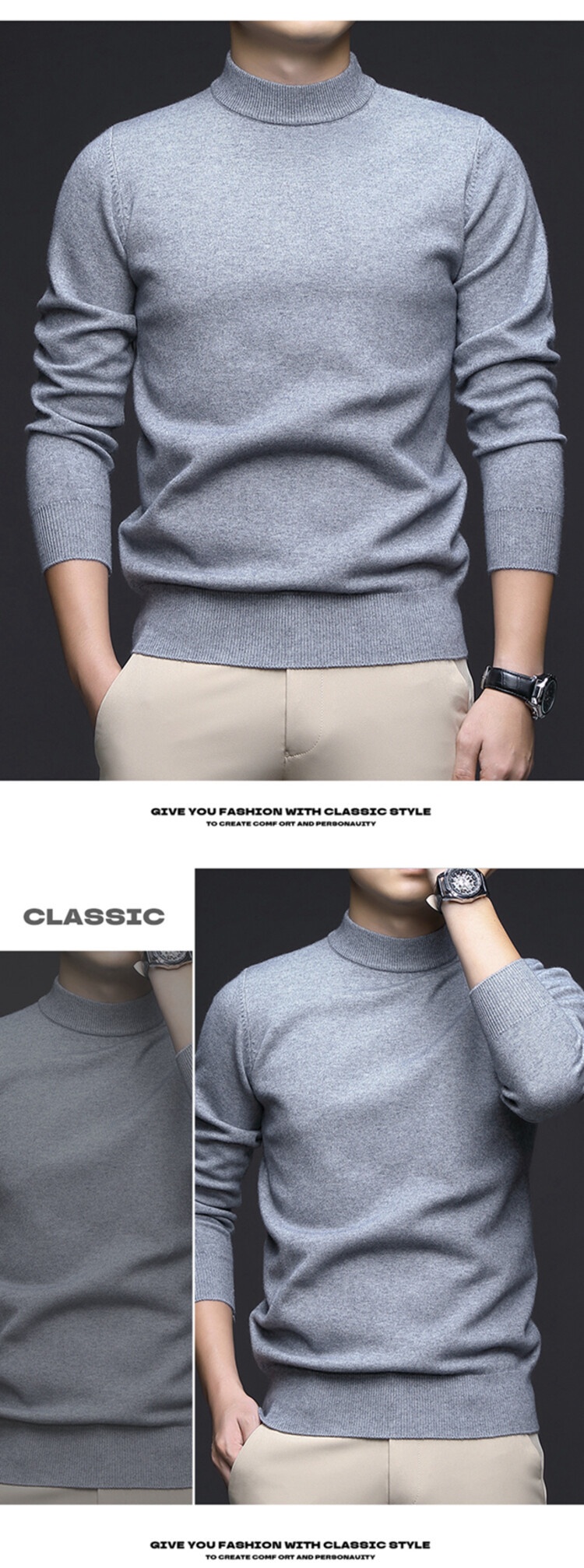 boy Boy Boy Boy 2025 Autumn Winter New Wool Sweater For Men, Half Turtleneck, Thickened, Wm, Machine Washable, Base Layer Men's_voghion.com