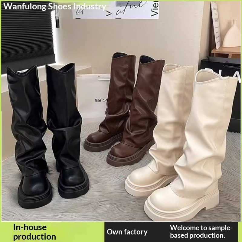 ShoeGlobe ShoeGlobe ShoeGlobe Tube 2024 Spring And Autumn New Genuine Leather Thick Sole Petite Riding Shoes For Women Long Boots_voghion.com