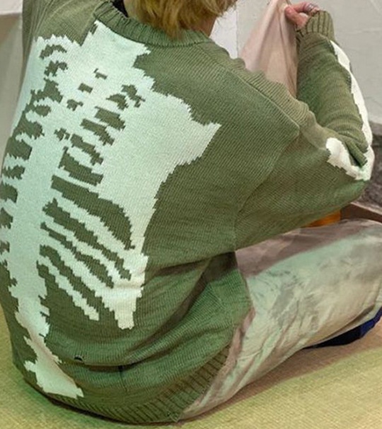 Boy Boy Boy Boy Cross-Border Back Skeleton Jacquard Ripped Long Sleeve Loose Pullover Sweater Men And Women Trendy Green In_voghion.com