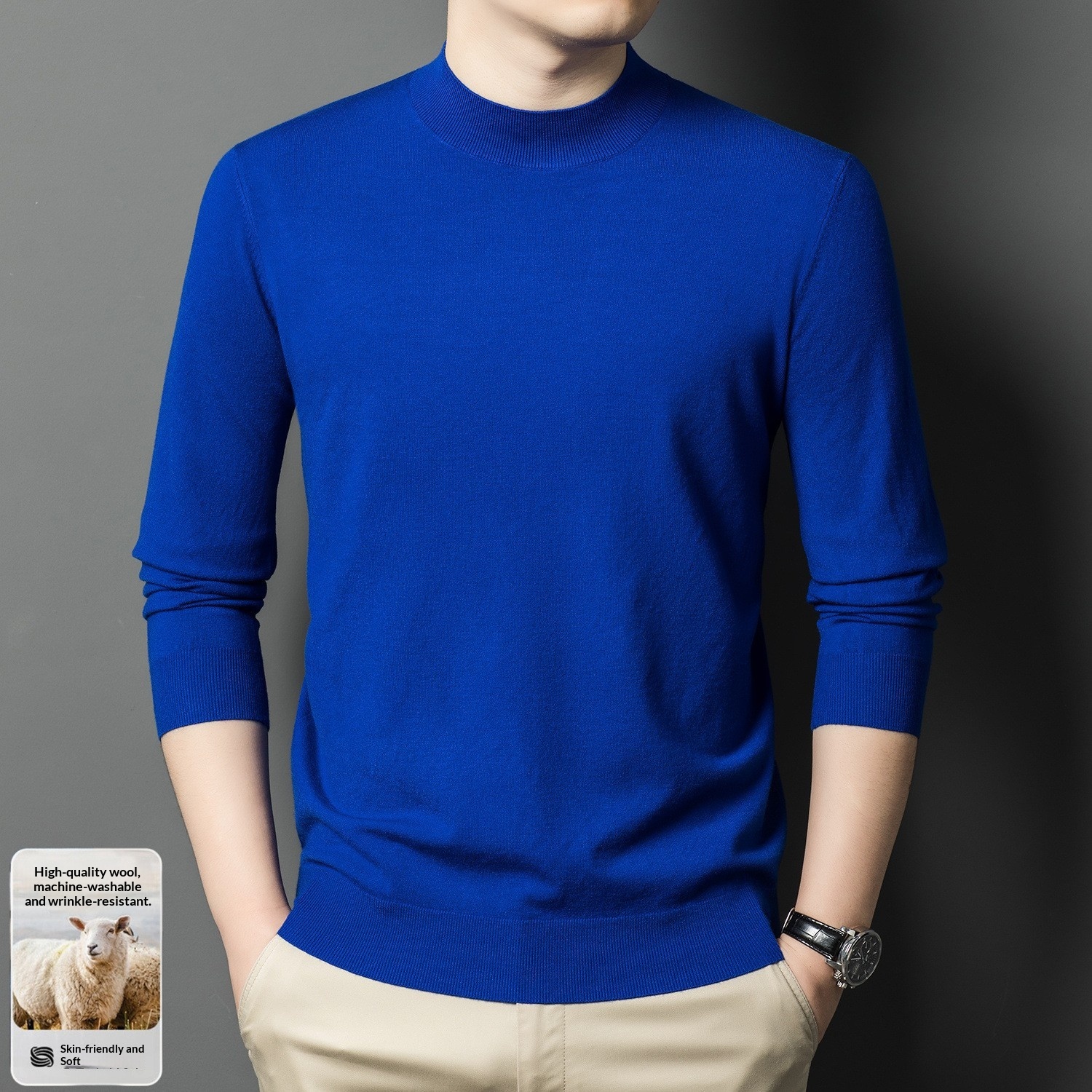 boy Boy Fine Knitted Men's Autumn Winter Half Turtleneck Casual Versatile Stretchy Warm Base Layer Wool Sweater_voghion.com