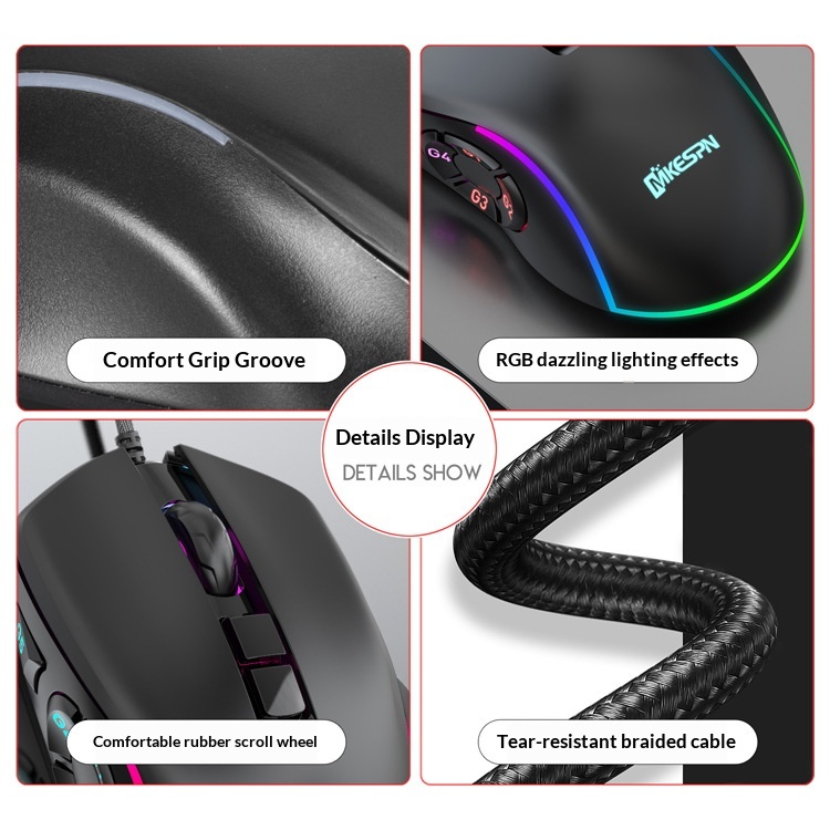Souris gaming filaire RGB personnalisable Digitex X9 avec pavé tactile 10 touches et réglage sur 6 niveaux_voghion.com