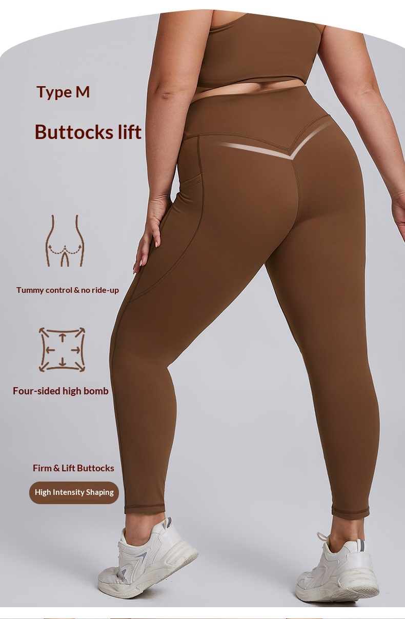 ChicShe Ensemble de yoga deux pièces moulant, grande taille, style européen et américain, effet nude, avec poches_voghion.com