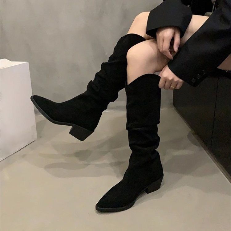 ShoeGlobe ShoeGlobe ShoeGlobe French Retro Brown Short 2025 Summer And Autumn New High Women's Slouch Cowboy Boots_voghion.com