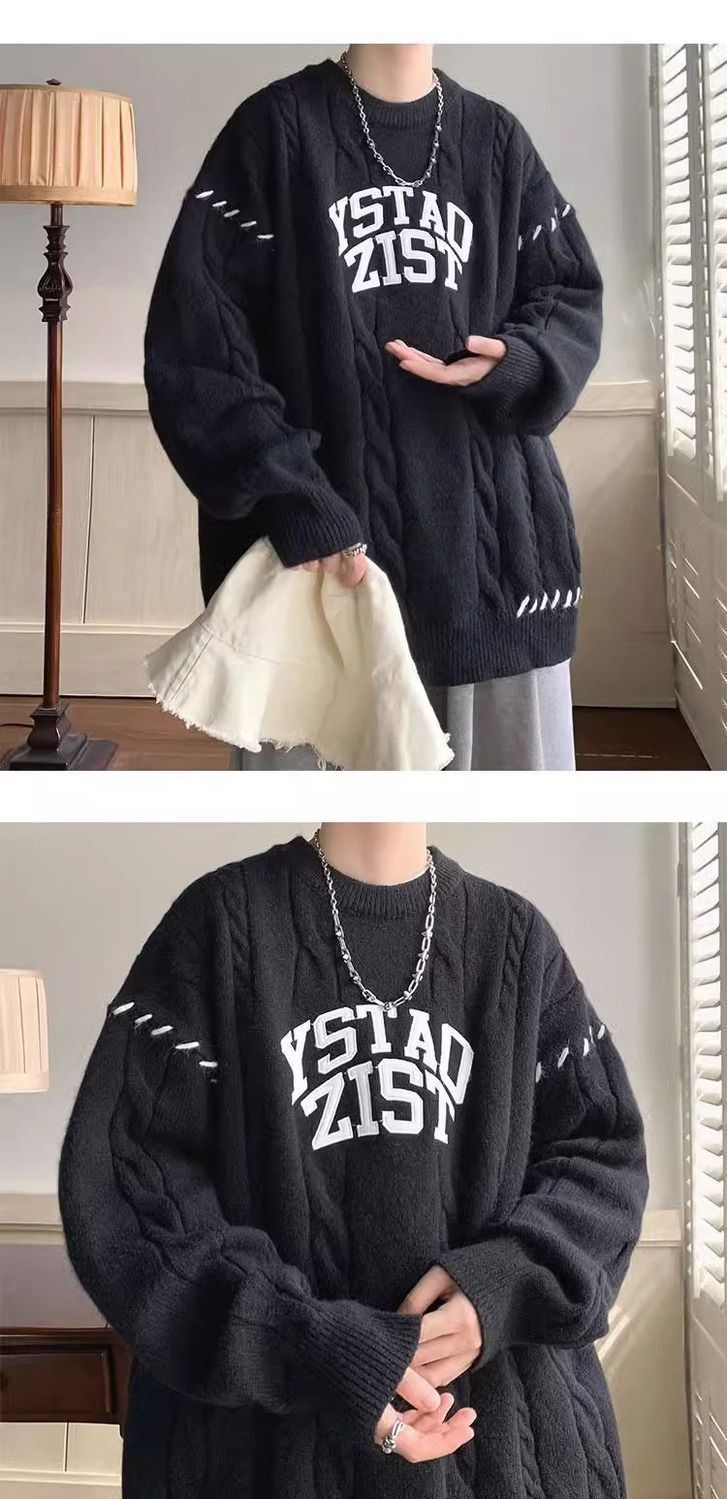 Pull décontracté style américain pour homme, maille torsadée épaisse, automne-hiver, style japonais rétro, kaki_voghion.com