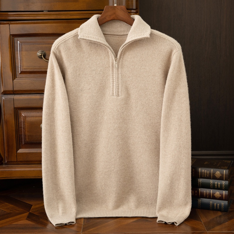 ragazzo Ragazzo Ragazzo Ragazzo Autunno Inverno Mezza Cerniera Collo Ribaltabile Maglione da Uomo Nuovo Pura Lana Ispessito Caldo Largo Casual Versatile Base Lavorata a Maglia_voghion.com