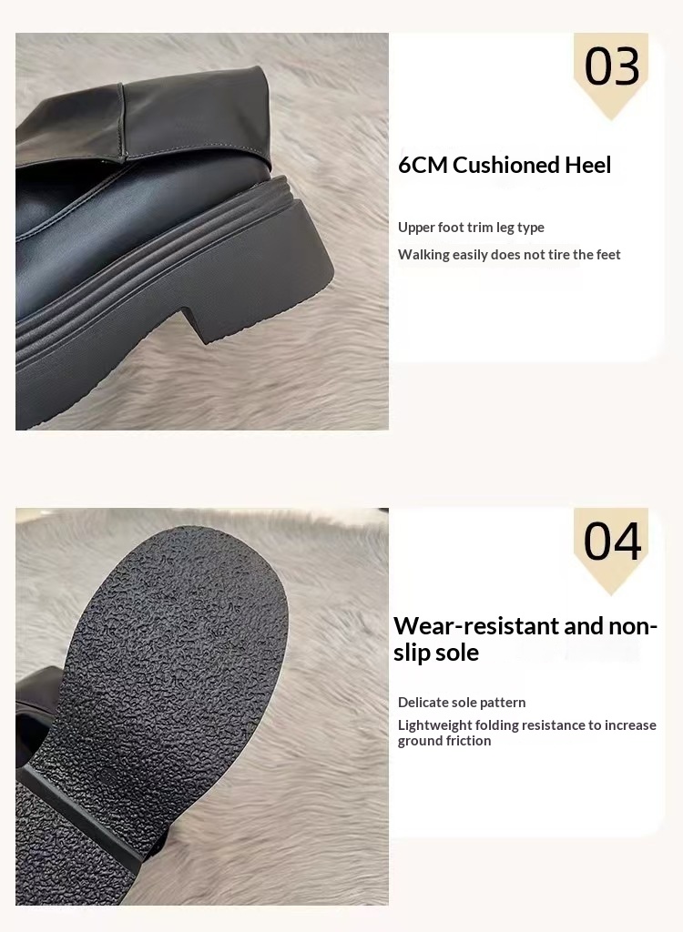 ShoeGlobe ShoeGlobe ShoeGlobe Tube 2024 Spring And Autumn New Genuine Leather Thick Sole Petite Riding Shoes For Women Long Boots_voghion.com