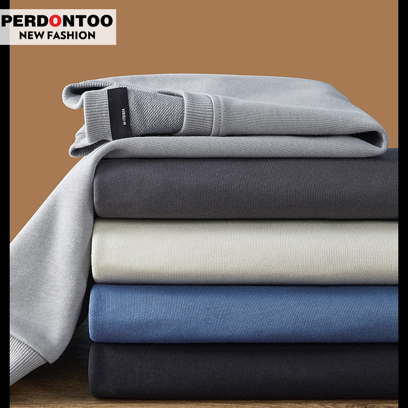 Felpa versatile pesante in tinta unita con collo rotondo a coste intrecciate personalizzate da uomo, primavera-autunno 2025_voghion.com