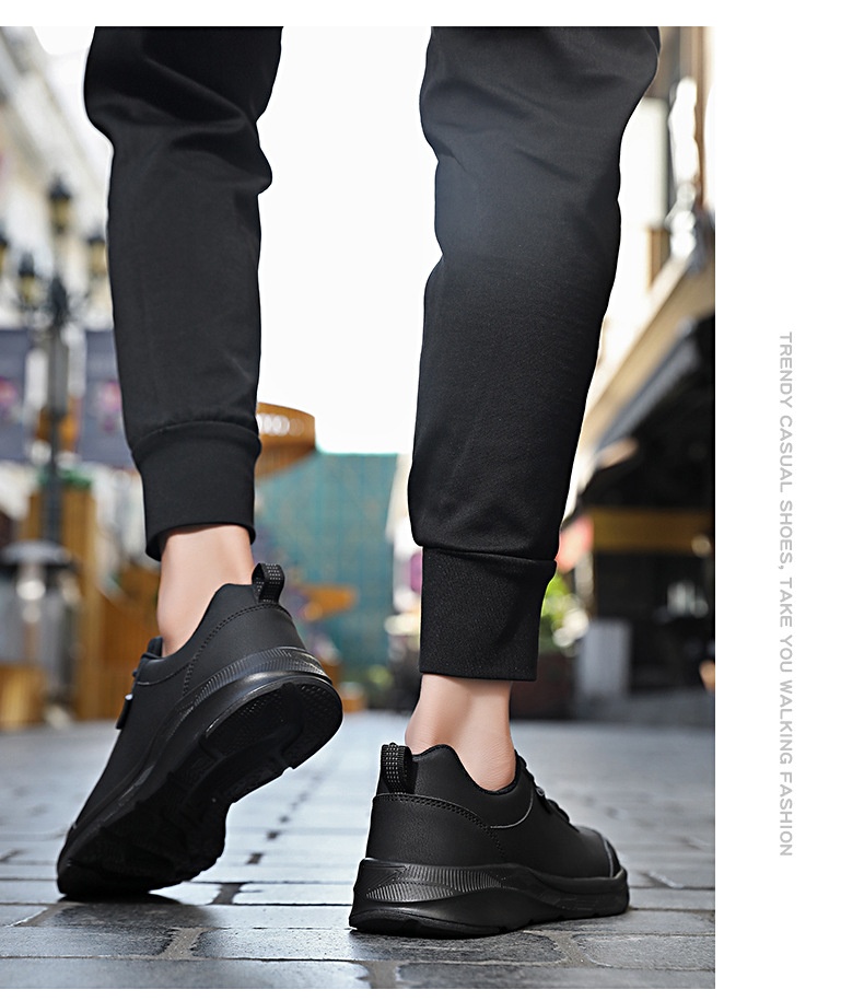 Baskets en cuir Zees Foreign Trade pour homme, modèle automne, imperméables, antidérapantes, noires, polyvalentes, à semelle souple et décontractée._voghion.com