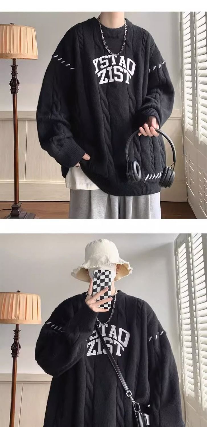 Pull décontracté style américain pour homme, maille torsadée épaisse, automne-hiver, style japonais rétro, kaki_voghion.com