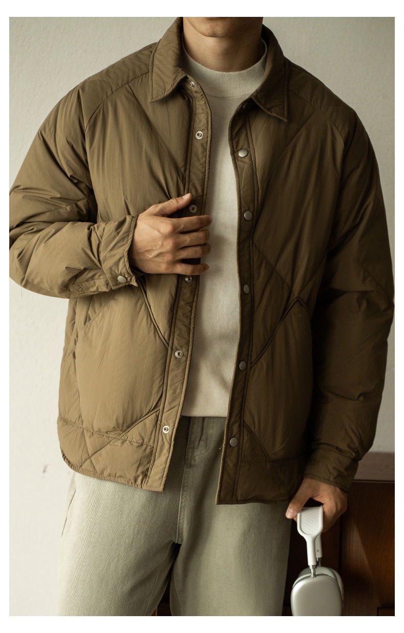Leichte Daunenjacke für Jungen mit Hemdkragen (90 cm), Herrenmodell Winter 2025, neue Arbeitskleidung mit Diamantmuster, warm und leicht weit geschnitten_voghion.com