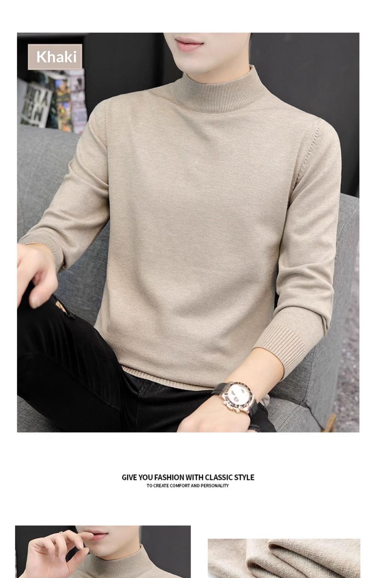 boy Boy Boy Boy Half Turtleneck Sweater For Men, Autumn And Winter, Regular Thickened Base Shirt, Warm Knitted Wool Sweater, 2024 New_voghion.com
