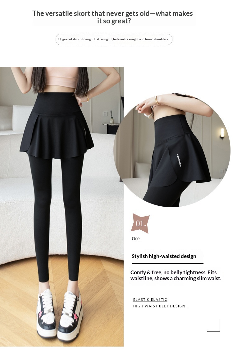 ChicShe Nouvelle jupe deux pièces taille haute à imprimé requin à neuf pointes, pantalon de yoga et legging grande taille pour femme_voghion.com
