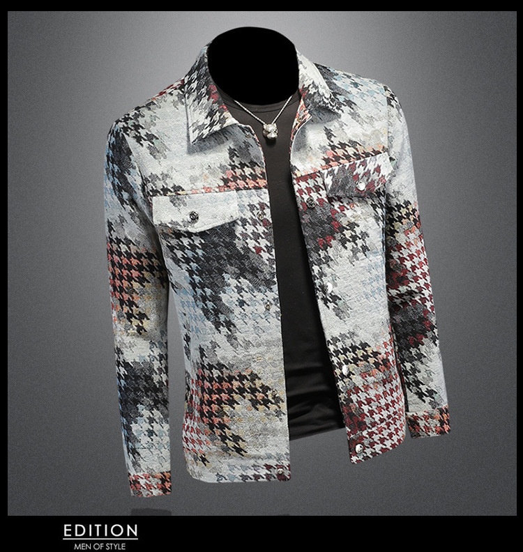 Chaqueta de solapa con estampado de pata de gallo para hombre, estilo Europa, otoño 2025, 7611_voghion.com