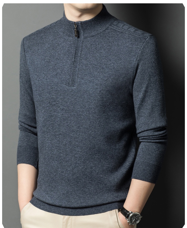 boy Boy Boy Boy 2025 Autumn Winter New Men's Wool Fashion Casual Zipper Half Turtleneck Solid Color Thickened Pullover Sweater For Men_voghion.com