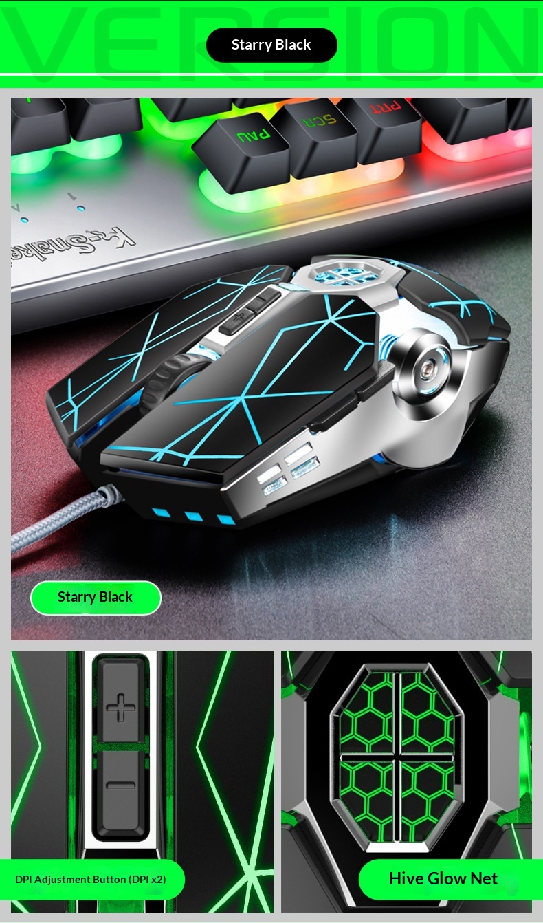Souris de jeu filaire USB Digitex Viper Q7 pour ordinateur portable, e-sport, mécanique, lumineuse et sans bordures_voghion.com