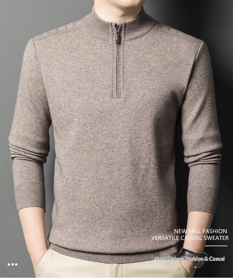 boy Boy Boy Boy 2025 Autumn Winter New Men's Wool Fashion Casual Zipper Half Turtleneck Solid Color Thickened Pullover Sweater For Men_voghion.com