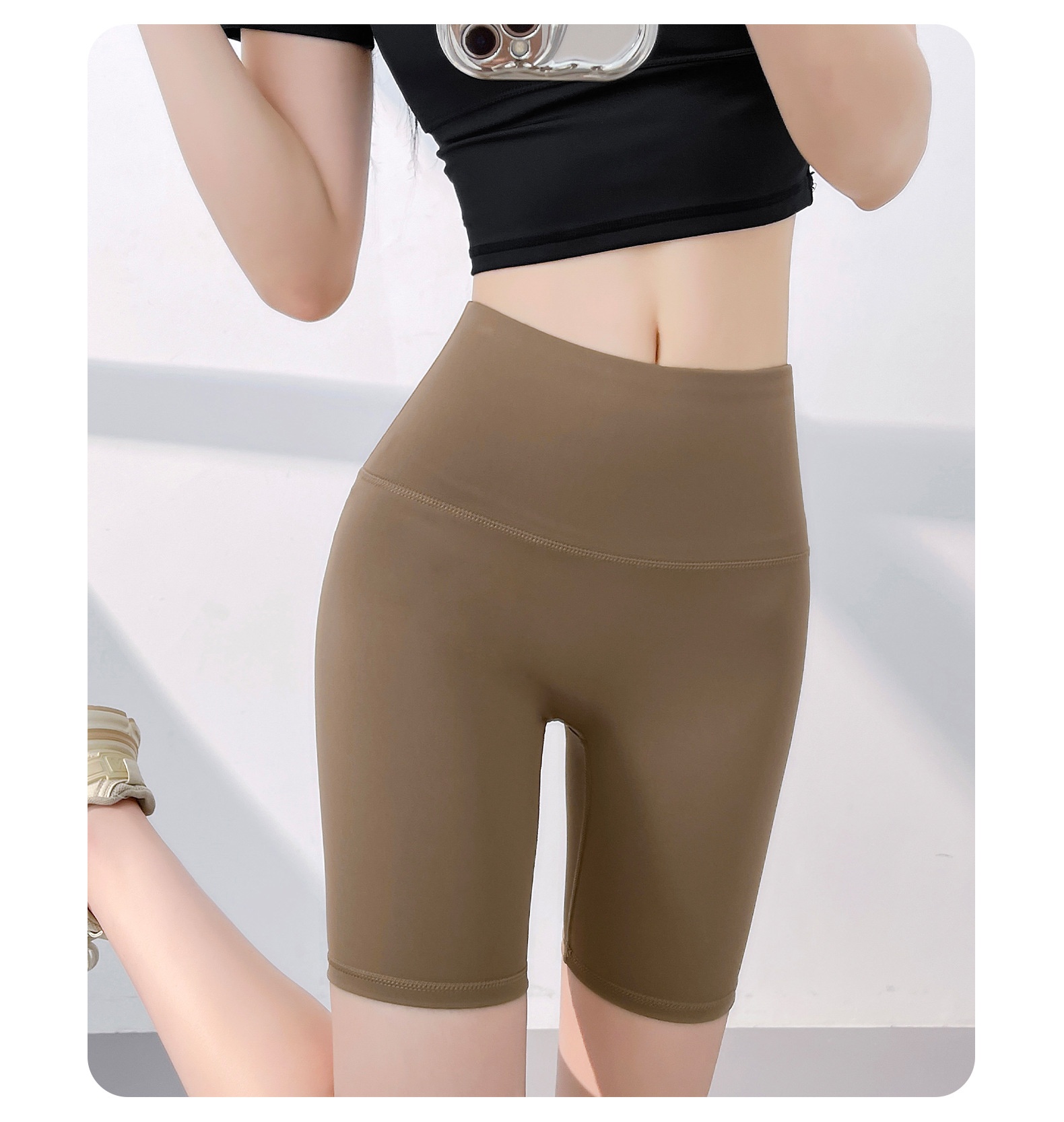 High Waist Shorts Without T-Line, Barely There Feel, Tight-Fitting, Hip-Lifting, Peach Shape, Fitness Sports Five-Point_voghion.com