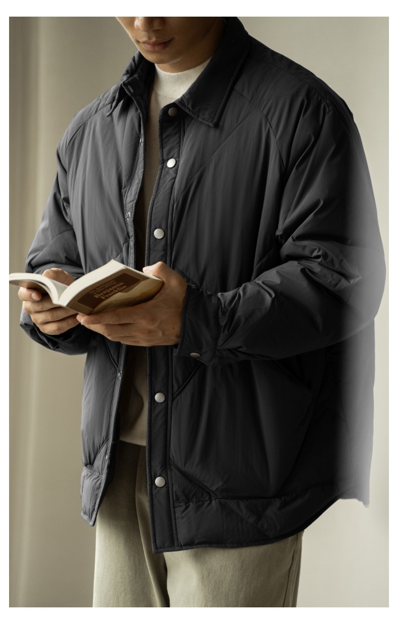 Leichte Daunenjacke für Jungen mit Hemdkragen (90 cm), Herrenmodell Winter 2025, neue Arbeitskleidung mit Diamantmuster, warm und leicht weit geschnitten_voghion.com