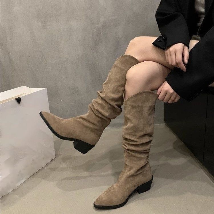 ShoeGlobe ShoeGlobe ShoeGlobe French Retro Brown Short 2025 Summer And Autumn New High Women's Slouch Cowboy Boots_voghion.com