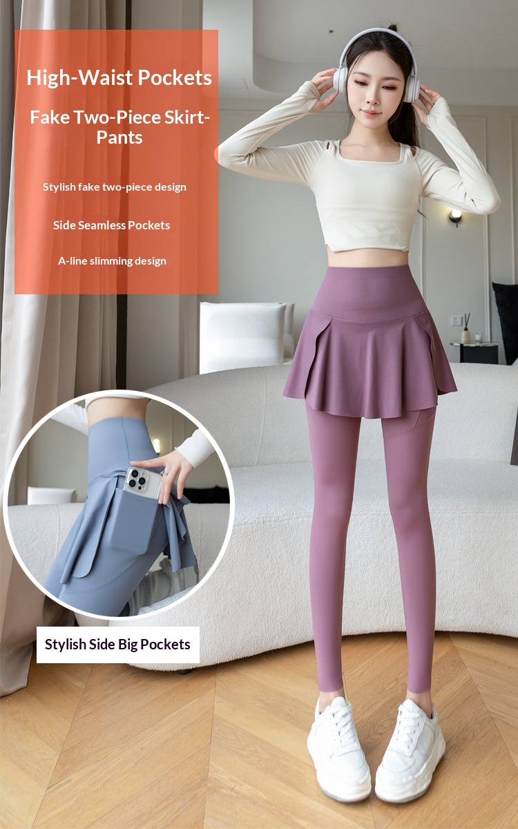 ChicShe Nouvelle jupe deux pièces taille haute à imprimé requin à neuf pointes, pantalon de yoga et legging grande taille pour femme_voghion.com